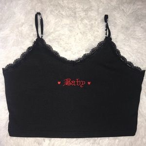 Romwe “Baby” Lace Crop Tank